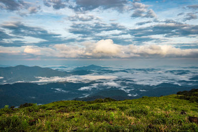 Mountain with green grass and beautiful sky