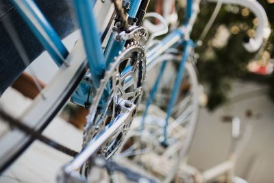 High angle view of bicycle parked in row