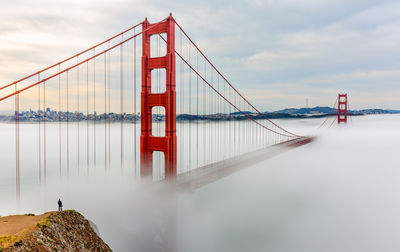 Golden gate bridge covered in fog