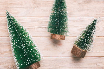 High angle view of christmas decorations on table