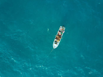 High angle view of ship in sea