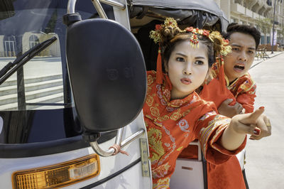 Portrait of woman in bus