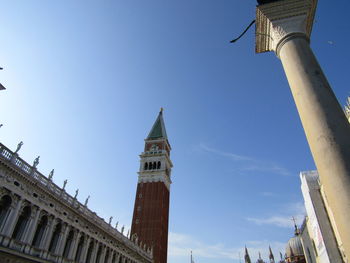Low angle view of building against blue sky