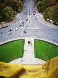 High angle view of road amidst trees