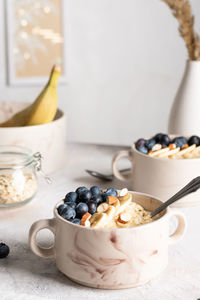 View of breakfast served on table