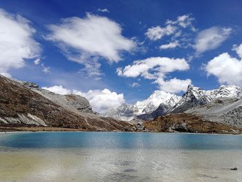 Scenic view of snowcapped mountains against sky