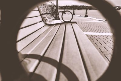High angle view of empty bench