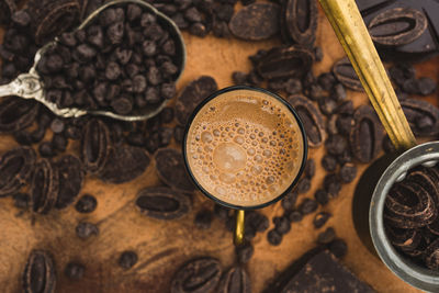 High angle view of coffee on table