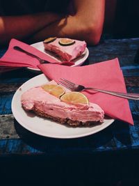 Close-up of cake in plate on table