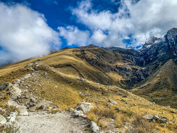 Panoramic view of landscape and mountains against sky