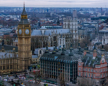 High angle view of westminster and big ben from the london eye.