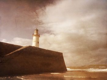 Low angle view of lighthouse against sky