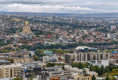 High angle view of townscape against sky