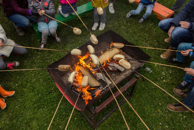 High angle view of barbecue