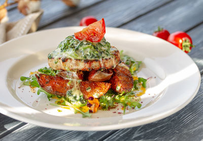 Close-up of salad in plate on table