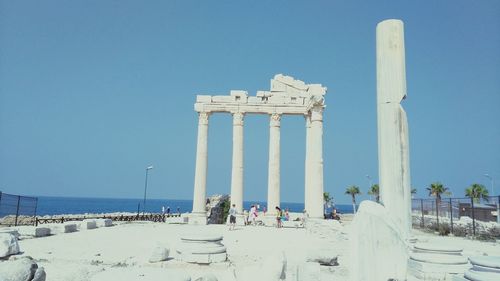 View of sea against clear blue sky