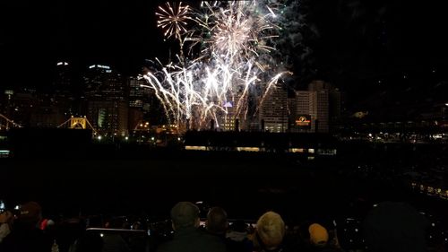 Firework display at night