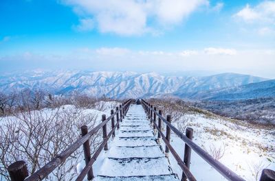 Scenic view of snowcapped mountains against sky