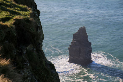 High angle view of rock formation in sea