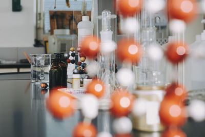 Molecular structure on table in chemistry laboratory at university