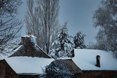 Scenic view of house snow on roof