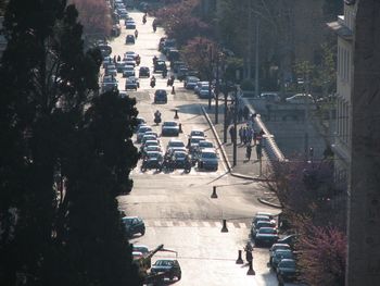 High angle view of street amidst buildings in city