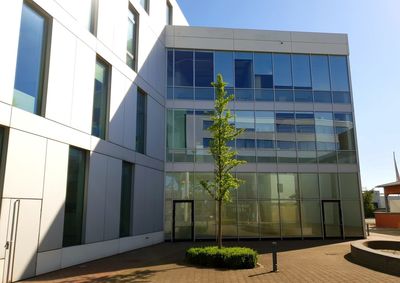 Exterior of modern building against clear sky