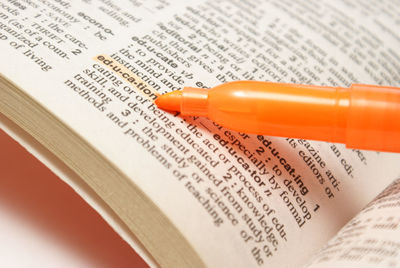 Close-up of open book on table