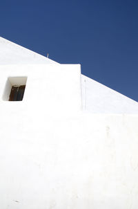 Low angle view of building against clear blue sky