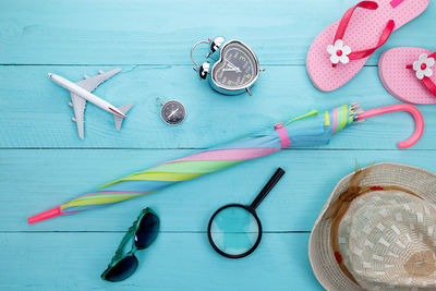 Directly above shot of personal accessories and objects on table