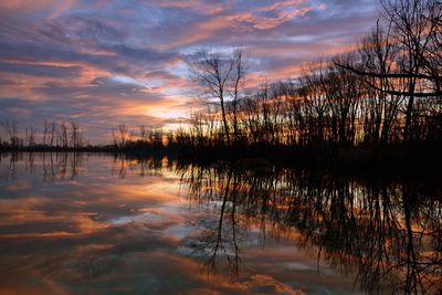 Scenic view of lake against sky during sunset