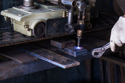 High angle view of man working in factory