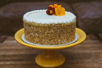 Close-up of cake in plate on table