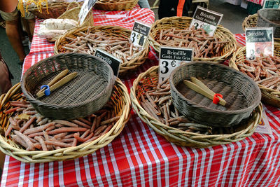 High angle view of vegetables for sale in market