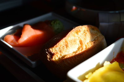 Close-up of breakfast served in plate