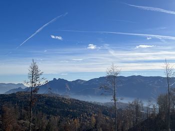 Scenic view of mountains against sky during sunset