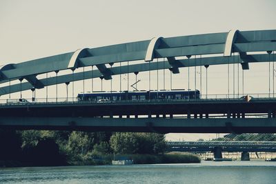 Low angle view of bridge over river against clear sky