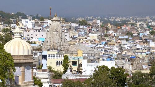 High angle view of buildings in city