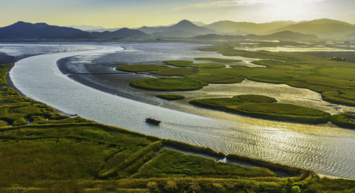 Sunset at suncheon bay ecological park in south korea.