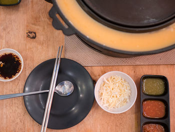 High angle view of food on table