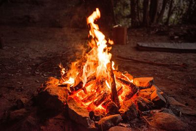 Bonfire burning at night