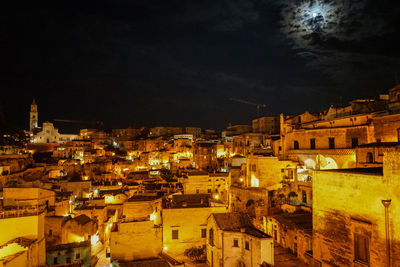 High angle shot of illuminated townscape at night