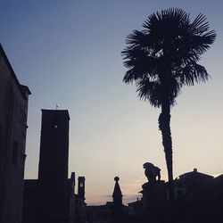Low angle view of silhouette palm trees at sunset