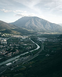 High angle view of cityscape against sky