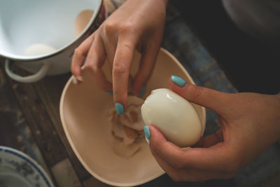 High angle view of man preparing food