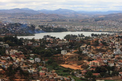 High angle view of townscape against sky