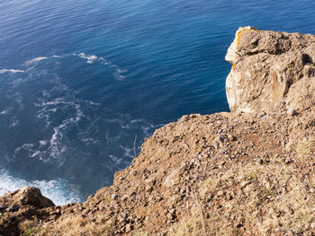 High angle view of rocks on beach