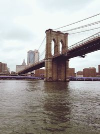 Bridge over river with buildings in background