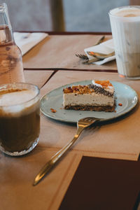 High angle view of breakfast on table