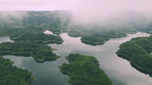 High angle view of lake against sky
